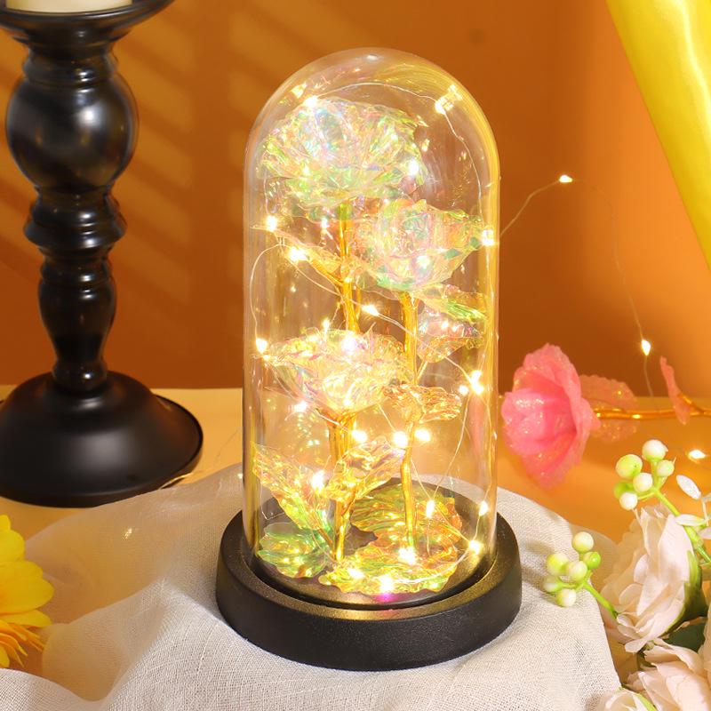 Luminous LED Rose Glass Dome Ornament with Three Flowers - Valentine's Day Bestseller Gift