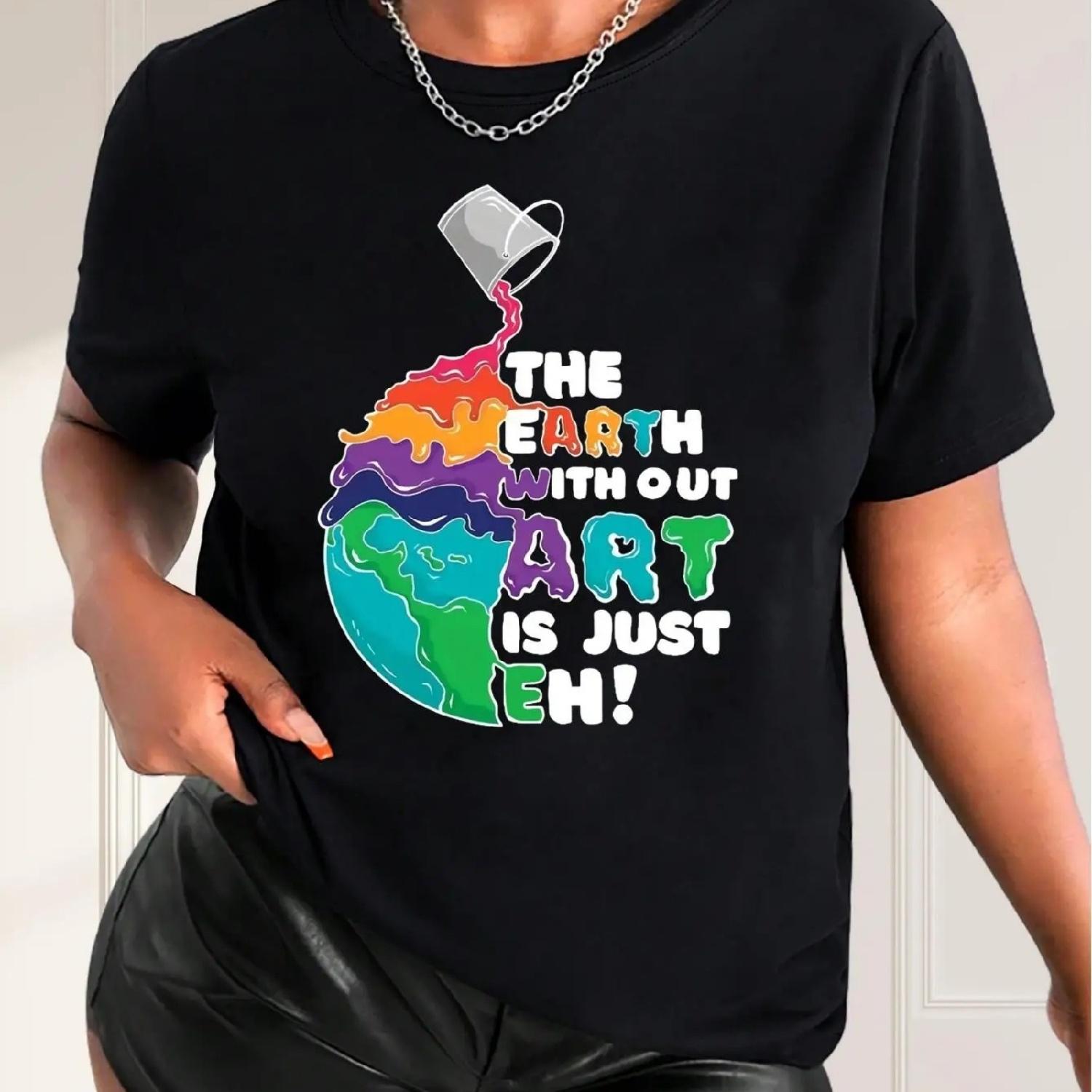 

2024 Spring Summer New Arrival - Vibrant Splash Ink Oil Painting Print Crew Neck T-Shirt for Women - Loose Fit, Medium Stretch, XXXXXL різнокольоровий