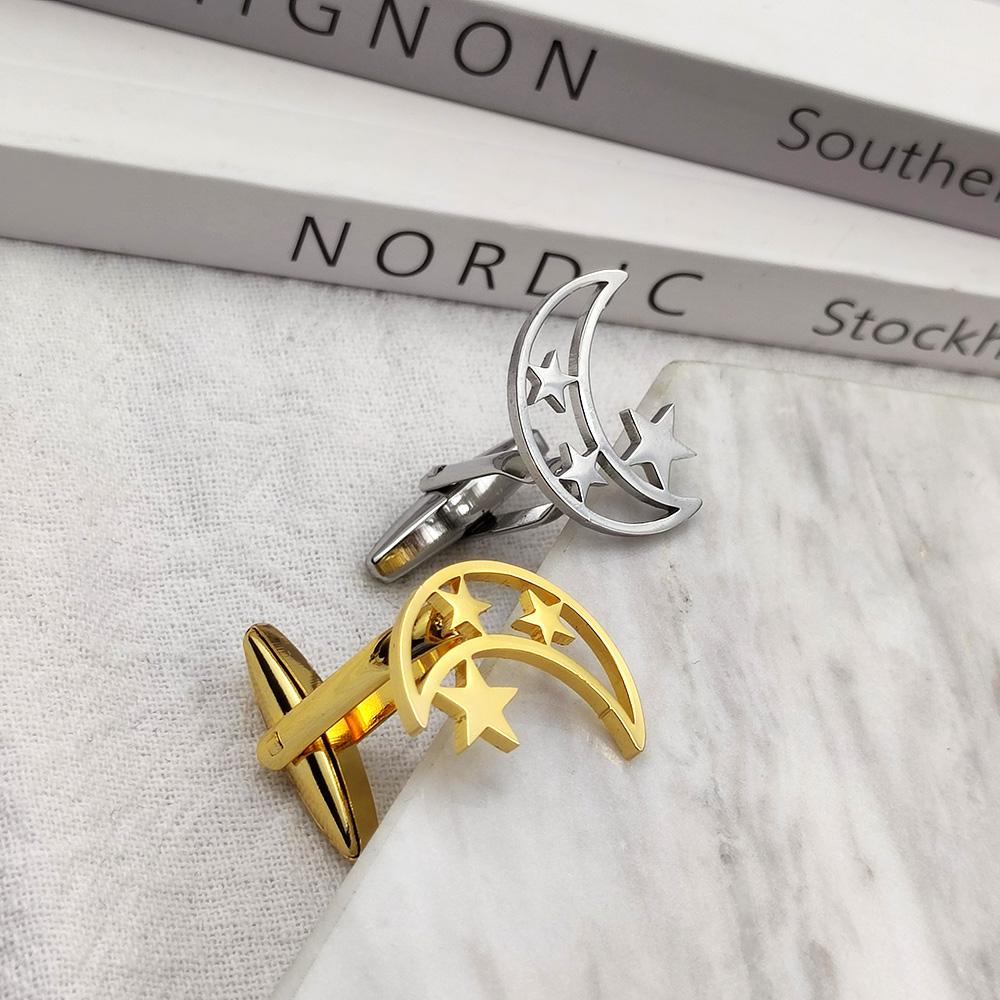 Men's Cufflinks Moon Star Cufflink Personalized Stainless Steel Jewelry French Shirt Cuff Links Groomsmen Wedding Gift Wholesale