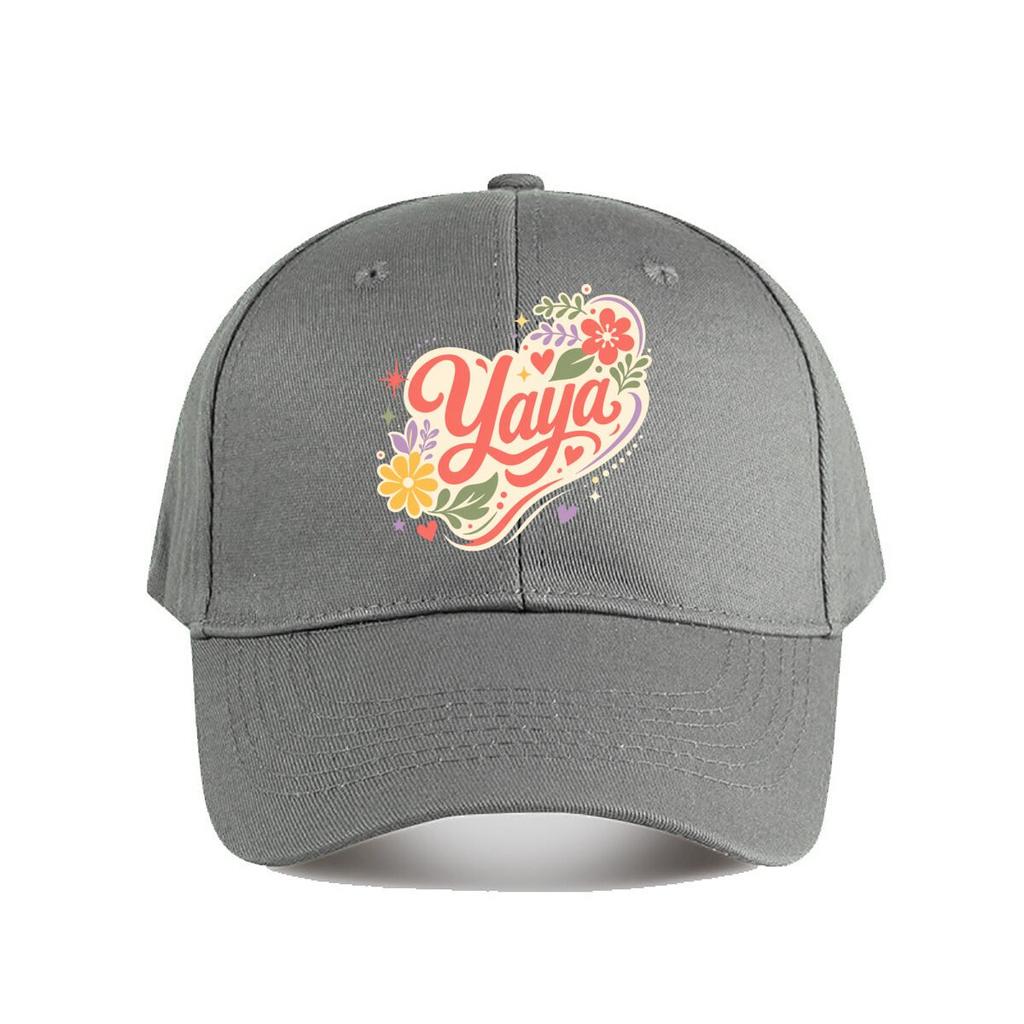Yaya Heart Script Floral Emblem Baseball Cap Fashion Outdoor Sports Sunhat Unisex Snapback Cap Womens