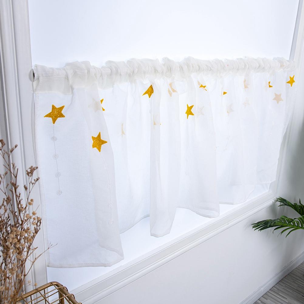 Kitchen Tiers Cabinet Embroidery Curtain Short Curtain Half  Window Treatment(Yellow Stars)