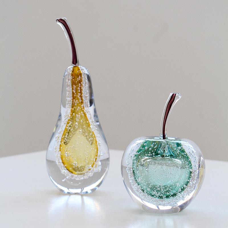 Glass Handicrafts Crystal Apple Glassy Ornaments Transparent Pear Decorative Figurines Home Decoration Accessories