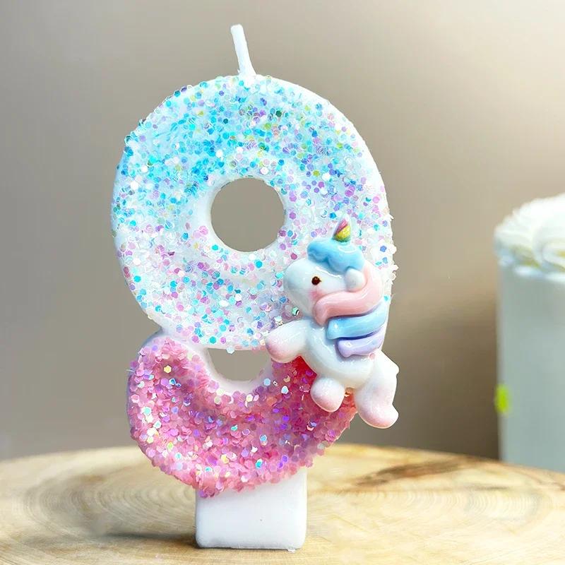 Unicorn Birthday Candles 0-9 Number Pink Blue Cake Candle Fashion Cartoon Anime Topper Party Cute Decoration Animal