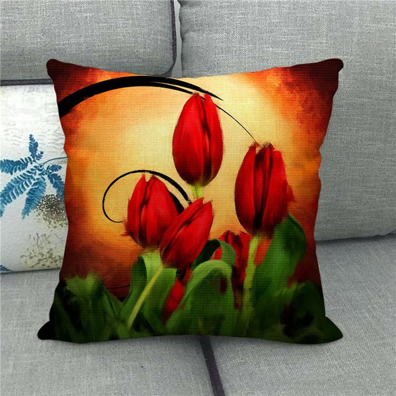 Watercolor Painting Of Beautiful Tulips Digital Printing Short Plush Pillow Covers For Car Sofa Office Cushion Cover Home Goods
