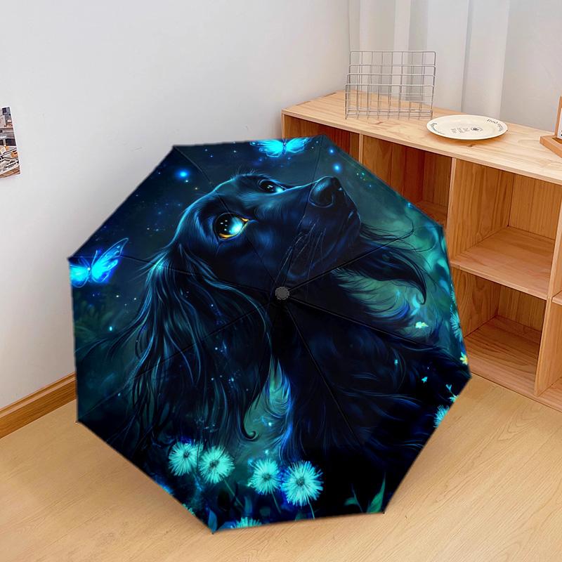 1 PC Automatic Folding Umbrella - Magical Night Dog Pattern, Portable & Foldable Design with 8 Ribs, Christmas Birthday Gifts