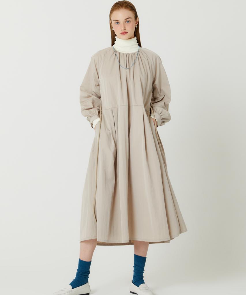 The Studio K Raglan Sleeve Neck Shirring Detail Long Dress (Beige)