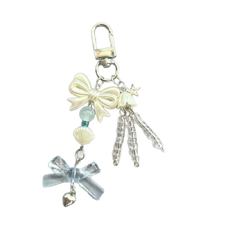 Stylish Beaded Keychain Shell Star Bowknot Pendant Keyring Fashionable Versatile Phone Bag Charm Jewelry 1