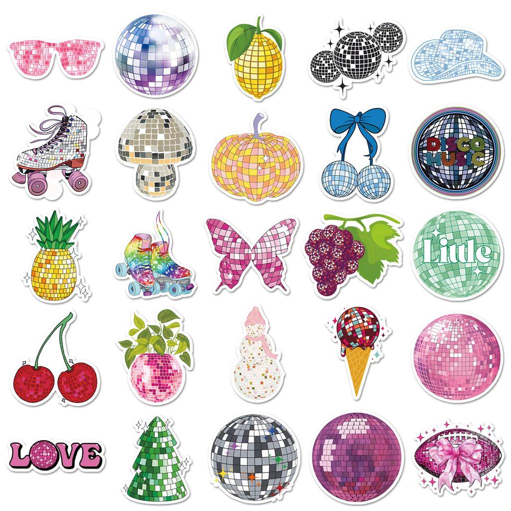 50 Disco Ball Stickers - Cartoon Light, Cool Graffiti, Waterproof Decor for Notebooks & Thermos Cups.