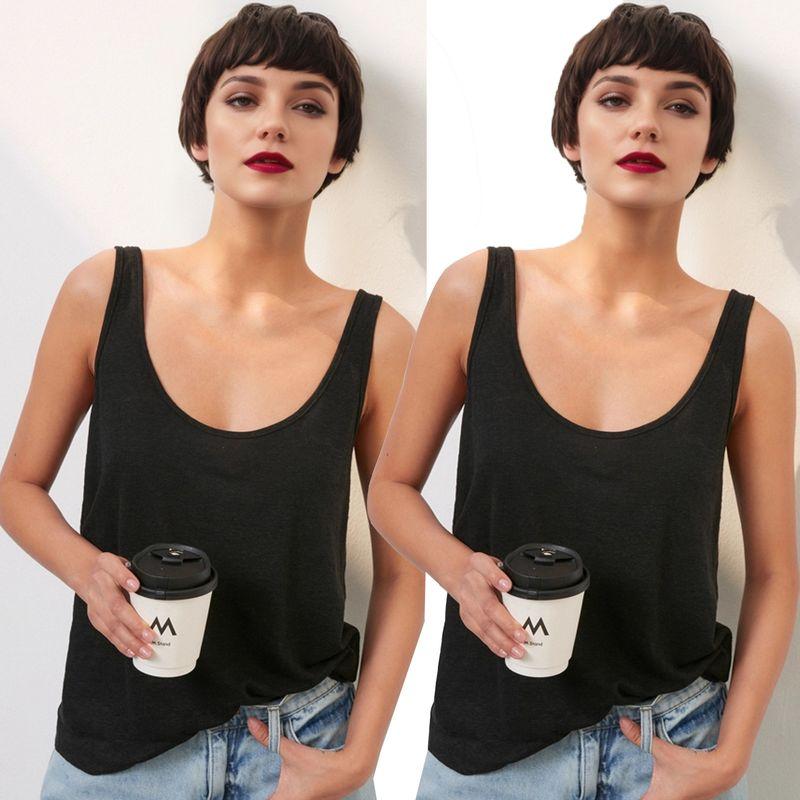 Linen French Style UK Spaghetti Strap Cotton Top Cami Sexy White U Collar Thread Export Brown