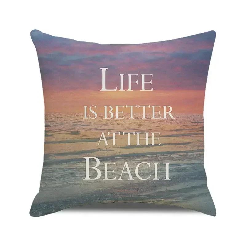 45x45 Cm Blue Ocean Style Square Cushion Cover Beach Coconut Grove Sunset Scenery Print Pillowcase Home Decor Pillow Cover