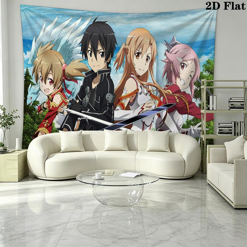 Sword Art Online Wall Tapestry Aesthetic Wall Hanging Printed Fabric Blanket Decorative Tapestries for Bedroom Living Room Home Decor