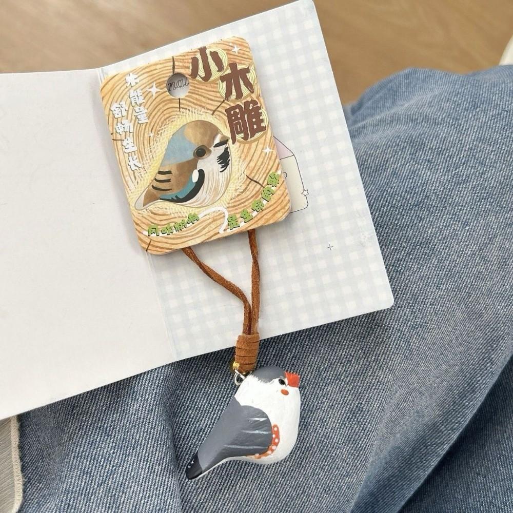 Pendentif Oiseau en Bois Moineau Porte-clés Mignons Oiseaux Sculpture sur Bois Unique Porte-clés Breloques pour Sac à Dos