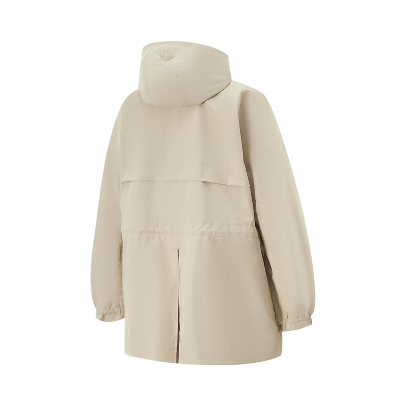 Li-Ning Comfortable Casual Minimalist Hooded Zipper Drop Shoulder Loose Sports Windbreaker Women Outerwear Coastal-Gray AFDV746-2