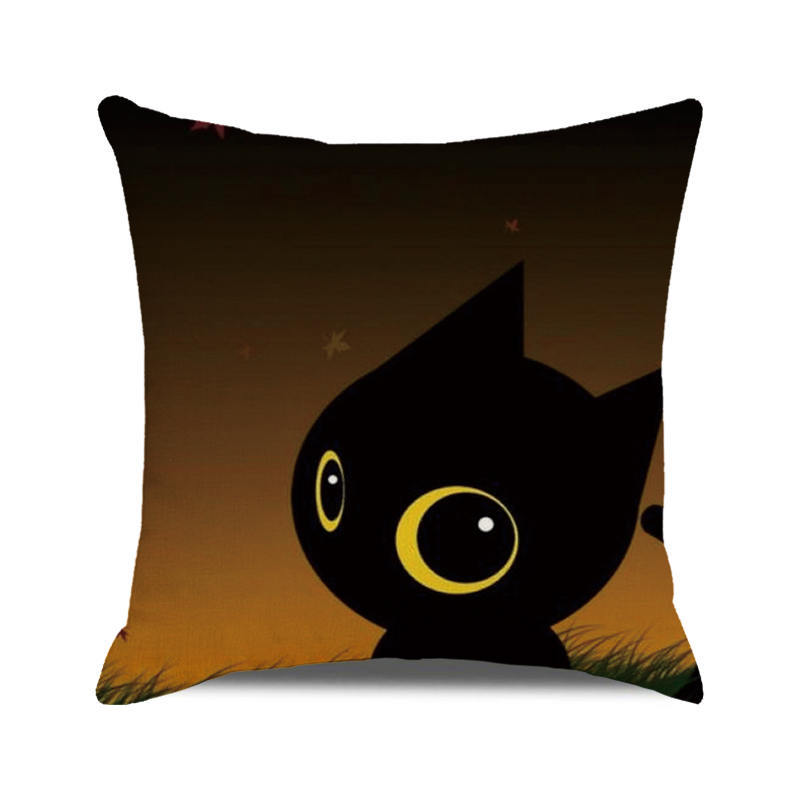 Halloween! Watercolor pumpkin black cat Digital printing short plush pillow covers for car sofa office cushion cover home goods