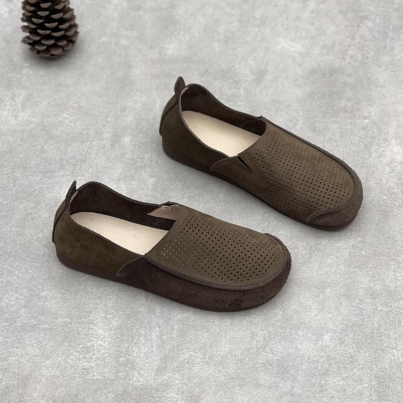 

GKTINOO Handmade Genuine Leather Loafers Summer 2025 New Casual Hollow Out Breathable Soft Sole Women s Slip-on Shoes 44