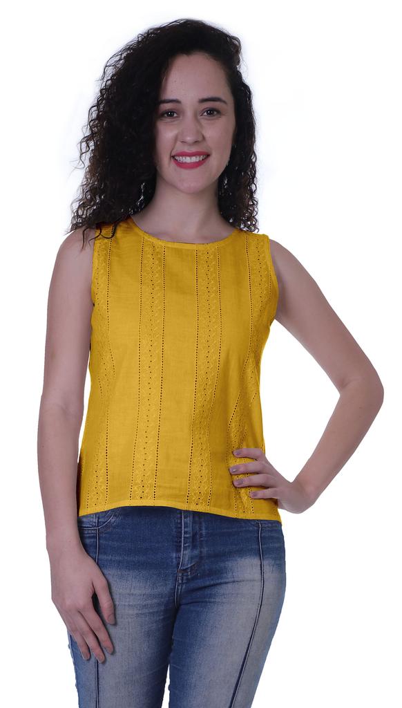 Moomaya Damen Solide Ärmelloses Top Schiffli Bluse Sommer Casual Tunika Tops