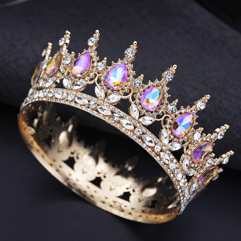 Royal Queen King Tiaras and Crowns for Women Princess Prom Wedding Party Full Round Diadem Bridal Hair Jewelry Accessories