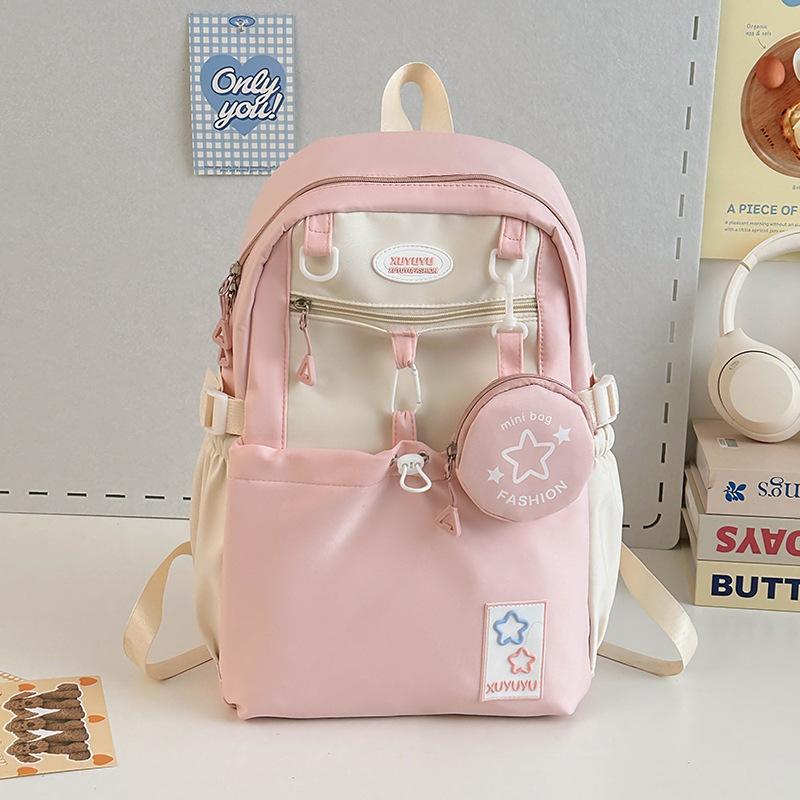 Schoolbag Cream Wind Campus Middle and High School Schoolbag Versatile Large Capacity Color Matching Leisure Ridge Backpack Travel Going Backpack