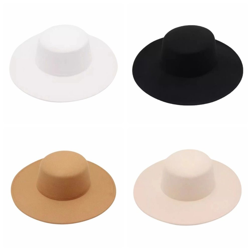 British Style Wide Brim Felt Hat Solid Color Women Jazz Hat Elegant Hepburn Style Bucket Hat Bride