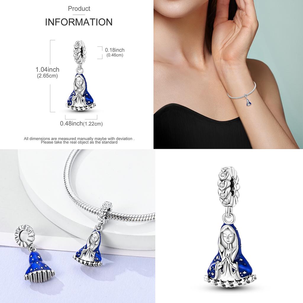 925 Silver Virgin Goddess Blessing Dangle Prayer Angel Pendant Charms Fit Original Necklace Bracelet DIY For Women Gift
