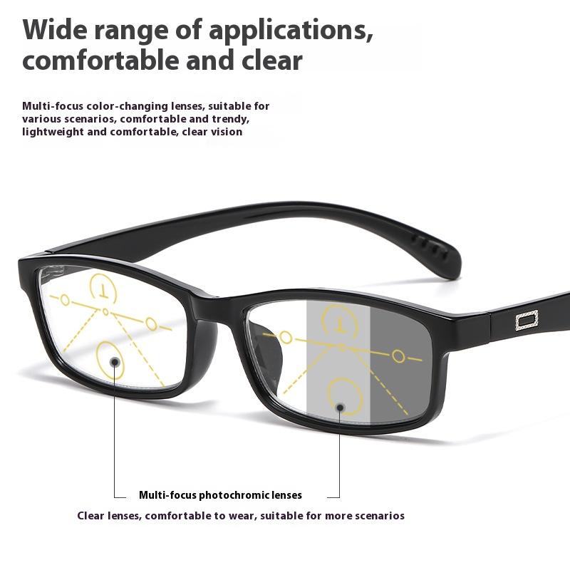 Multi Focal Photochromic Reading Glasses, Fashionable and Versatile, Anti Blue Light Glasses for Both Near and Far Use