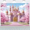 Frühlings Rosa Prinzessin Traumschloss Kirschblüten Banner Hintergrund Kinder Prinzessinnen Geburtstag Dekoration Fotografie Hintergrund