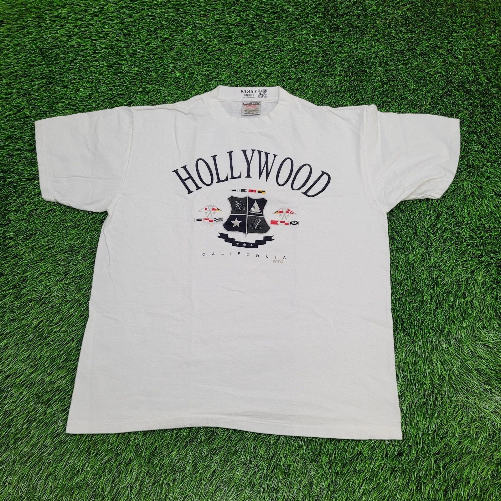 

Vintage 90s Hollywood California Shirt M/L 21x25 White Flag 2XL