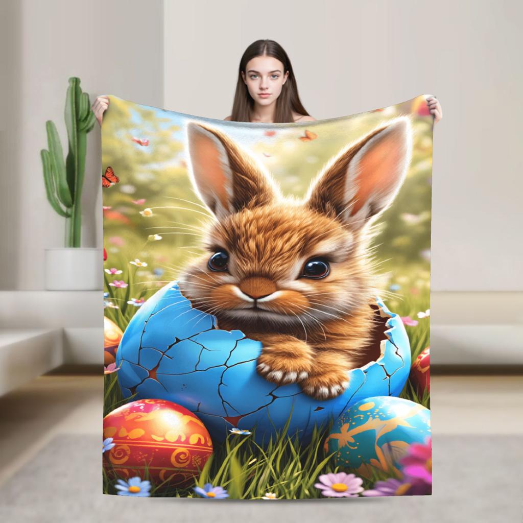 Easter Egg Bedding Throws Soft Aesthetic Blanket  For Outdoor Plane Travel Flannel Bedspread Bed Cover