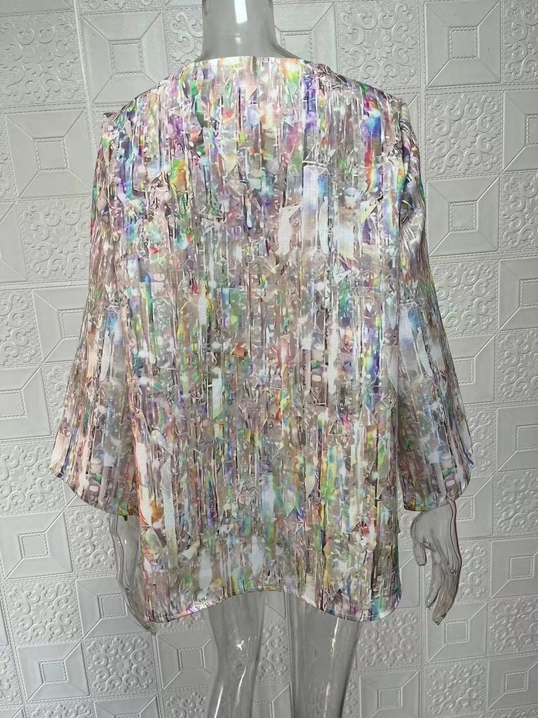 2024 Women's Plus Size Casual V-Neck Long Sleeve Printed Top