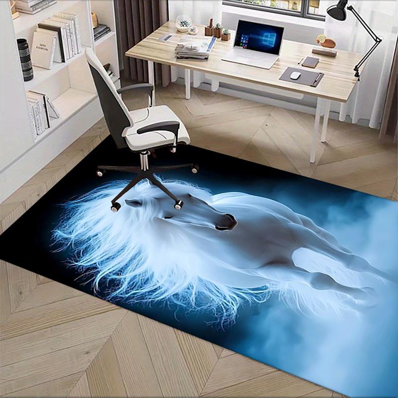 Charming White Horse Chair Mat Office Carpet, Oversized Rug for Home Decor, Sofa Mat, Desk Protector