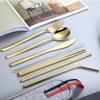 1set Silvery/Golden 304 Stainless Steel Straw Tableware Set Portable Knife Fork Chopsticks Straw and Brush