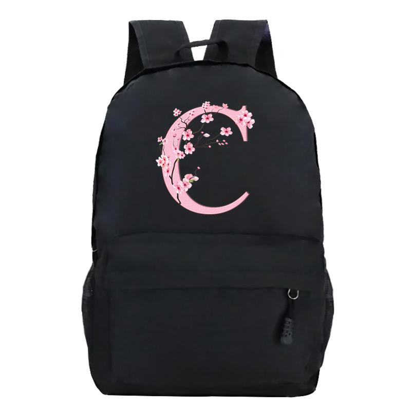 Back To School Rucksacks Trend Graphic Flower Alphabet Harajuku Style Trend Open-air Journey Knapsack Zip Laptop Bagpack