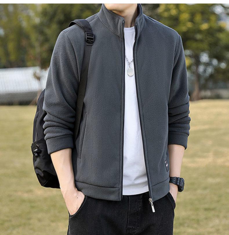 Men's Plus Size Fleece Jacket - Thick Stand Collar, Casual Autumn/Winter Outdoor Sports