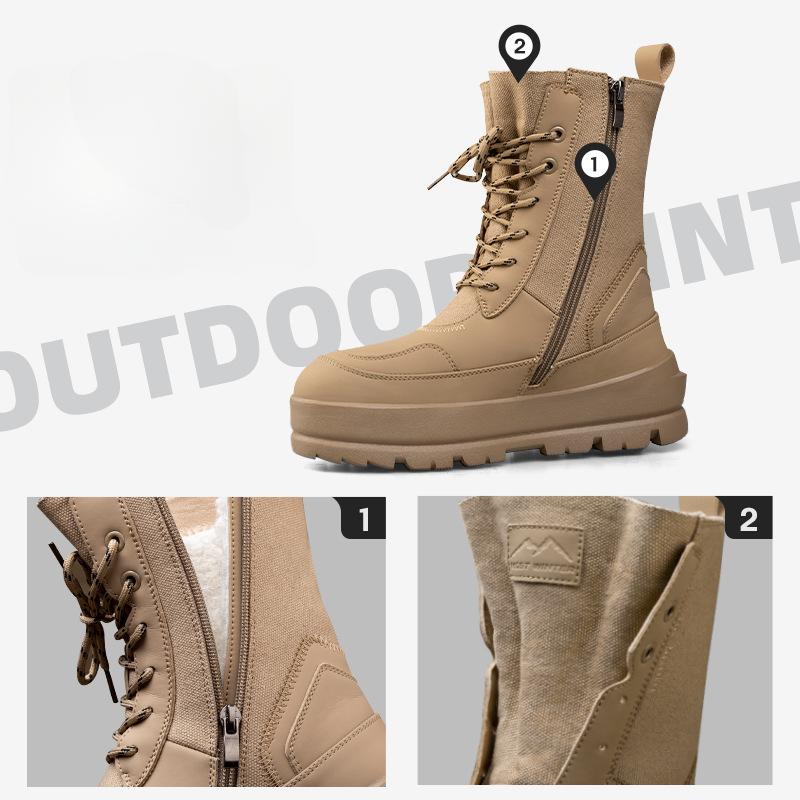 Kadın Kışlık Sıcak Kar Botları Bağcıklı Kaymaz Su Geçirmez Orta Baldır Bilekte Bot Ayakkabılar Kadınlar İçin Kürklü Astarlı Yürüyüş Yürüyüş Savaş Botları Fermuarlı