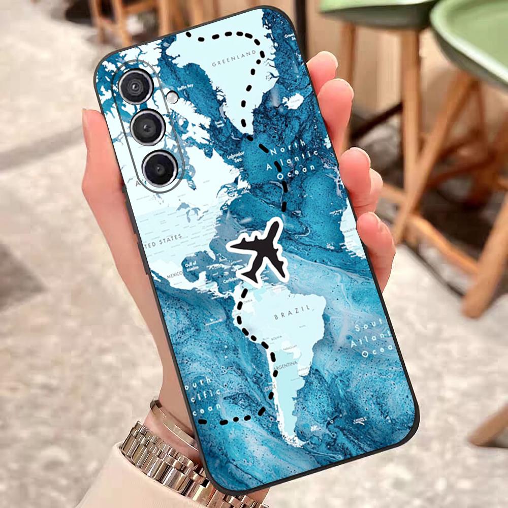 Travel Airplane Route Phone Case For Samsung S25 Edge 24 23 22 21 20 Ultra Plus Fe Galaxy A54 53 34 25 16 Silicon Cover