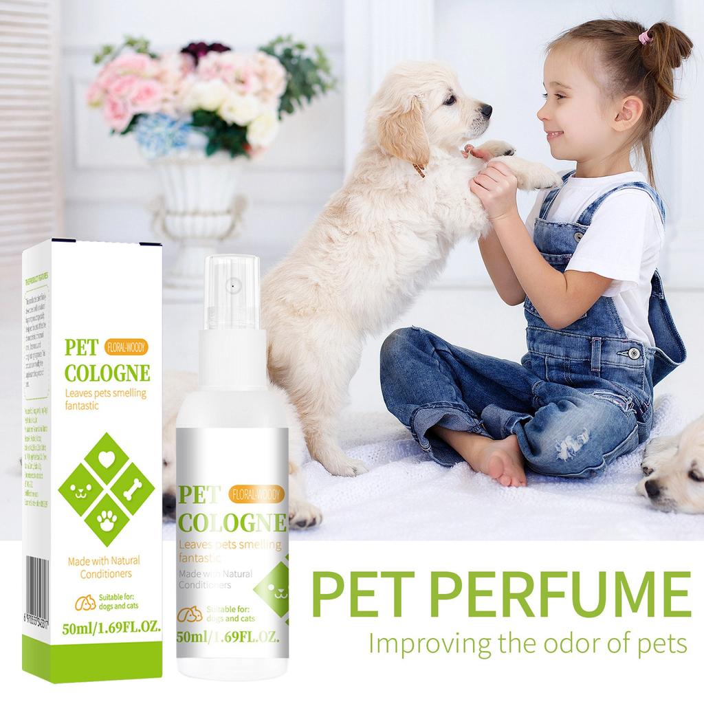 Sprej pro psy a kočky, kondicionér a odstraňovač zápachu, parfém odstraňující psí zápach, parfém odstraňující kočičí zápach pro všechny typy srsti, 50 ml/1,69 OZ