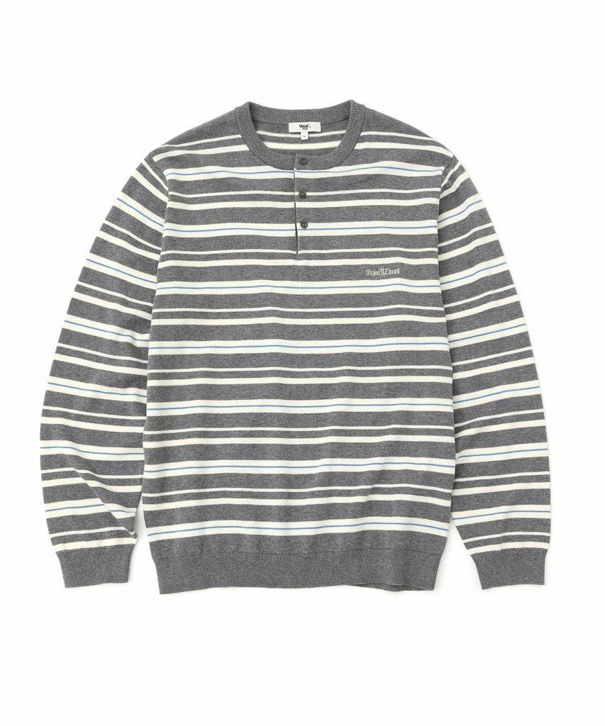 WMC Multi-Stripe Henley Neck Knit_Grey