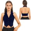 Women Halter Backless Cropped Vest Tops Button Down Dressy Waistcoat Lapel Collar Casual Jackets