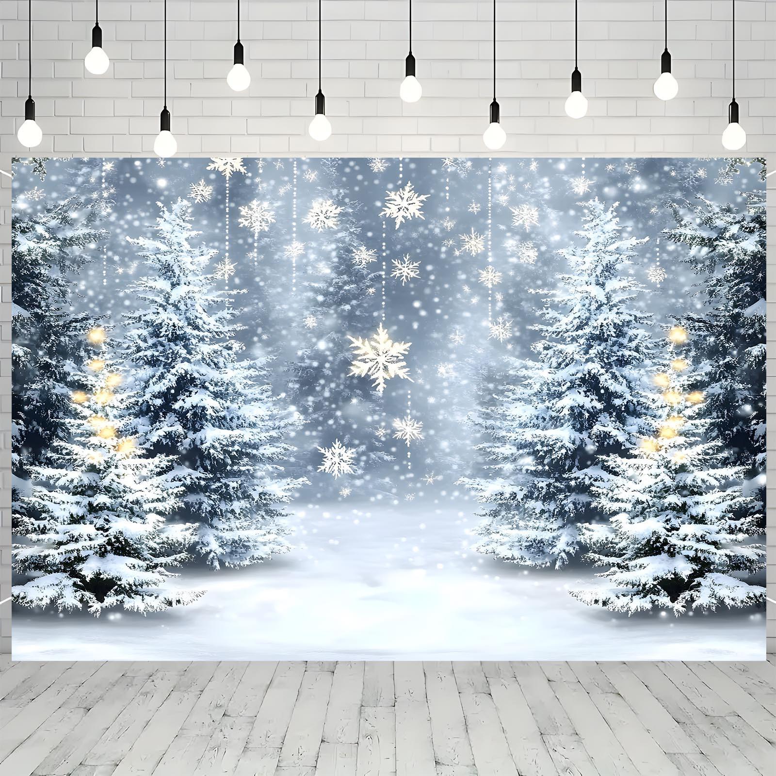 

2D Flat, 1pc Glittering Lights Christmas Xmas Backdrop Banner - Snowy Winter Scene with Snowflakes & Golden Lights, Durable 40x60cm
