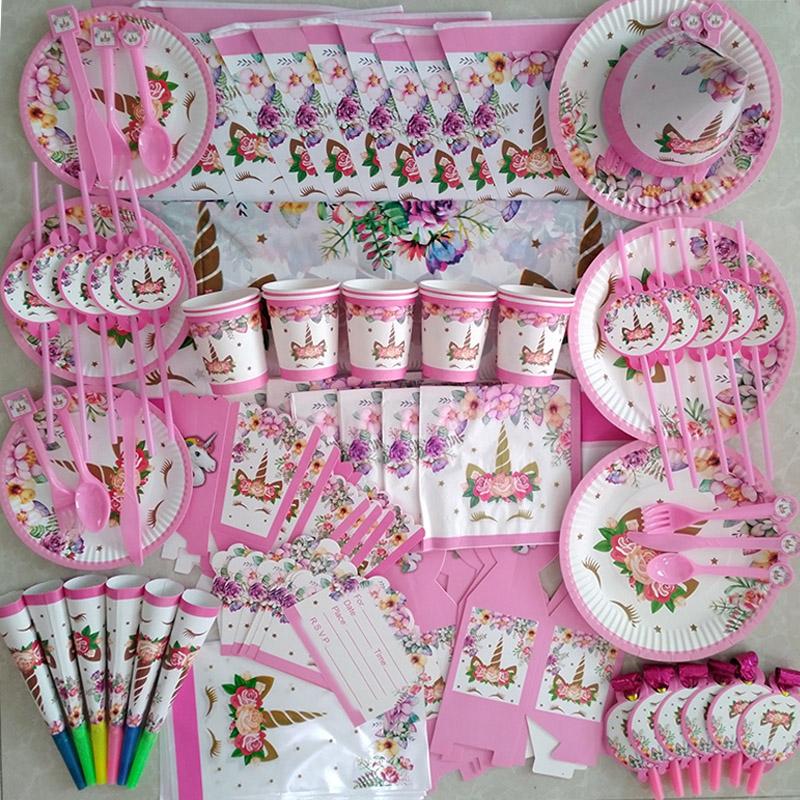WEIGAO Unicorn Party Accessories Rainbow Unicorn Balloons Latex Balloon Girl Birthday Party Decor Unicorn Headband Cake Toppers