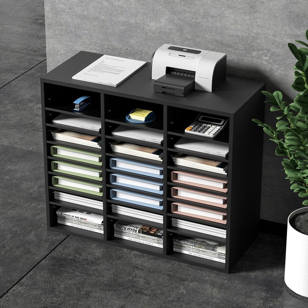 Wood Literature Organizer, 24 Compartments, File Sorter with Removable Shelves, Mailboxes Slot for Office Home Classroom Mailrooms Organization, EPA
