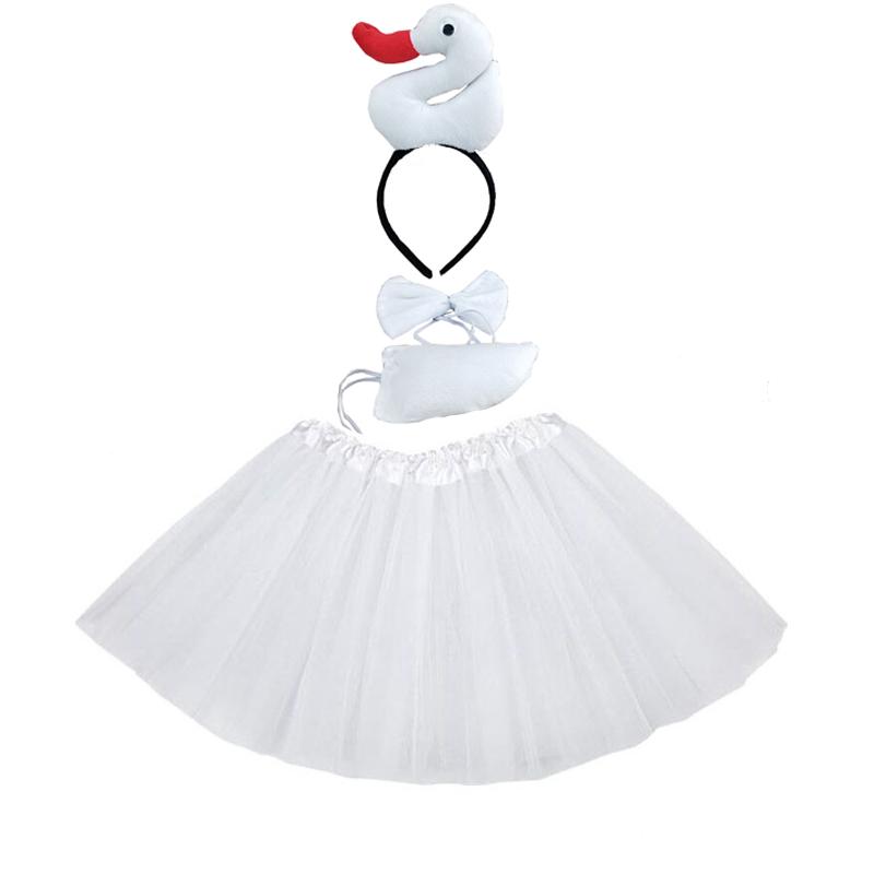 Feestartikelen Haan Kip Eend Gans Cosplay Hoofdband Tutu Rok Staart Handschoenen Set Halloween Verjaardagscadeau Kostuum One Size white