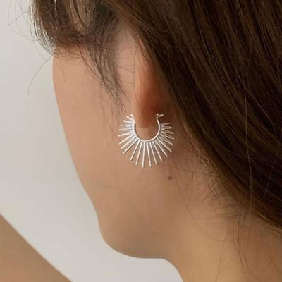 Exaggerated Sunflower Ray Hoop Earrings - European & American Hip Hop Style, S925 Silver Plated.