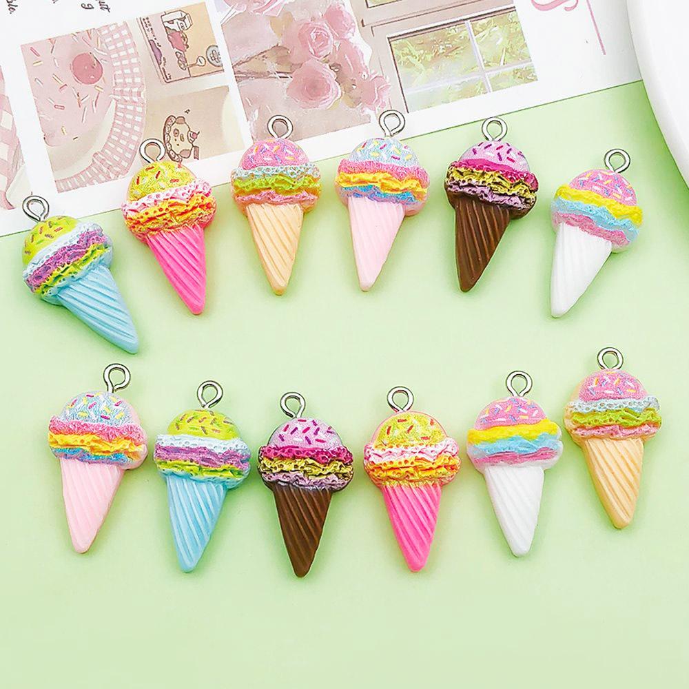 12 Mixed Color Resin Ice Cream Pendant Charms for DIY Jewelry