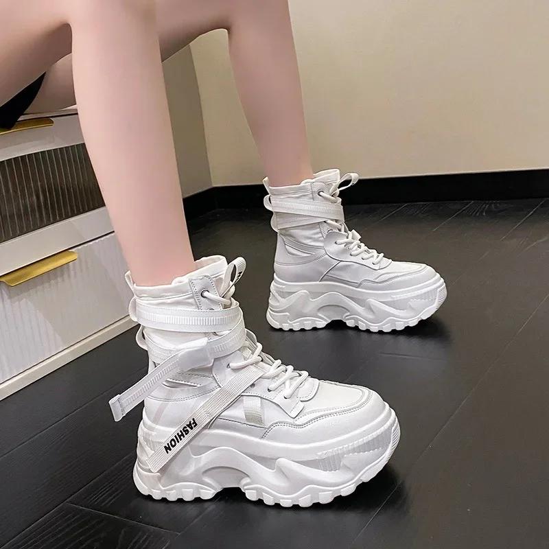 Fashion Autumn Thick Sole Elevated Red Sports Shoes Female 2025 New Dad Shoes Korean Edition Simple Women's Shoes High Top Casual Shoes