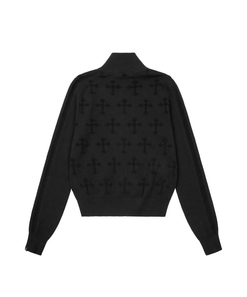 AAKAM Cross Boucle Knit Zip-Up (Black)