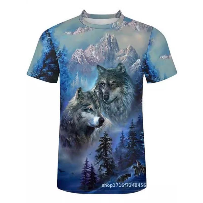Men's 3D Printed T-Shirt Animal Leopard Wolf Tiger Pattern Print Short Sleeve O-Neck Pullover Casual Top