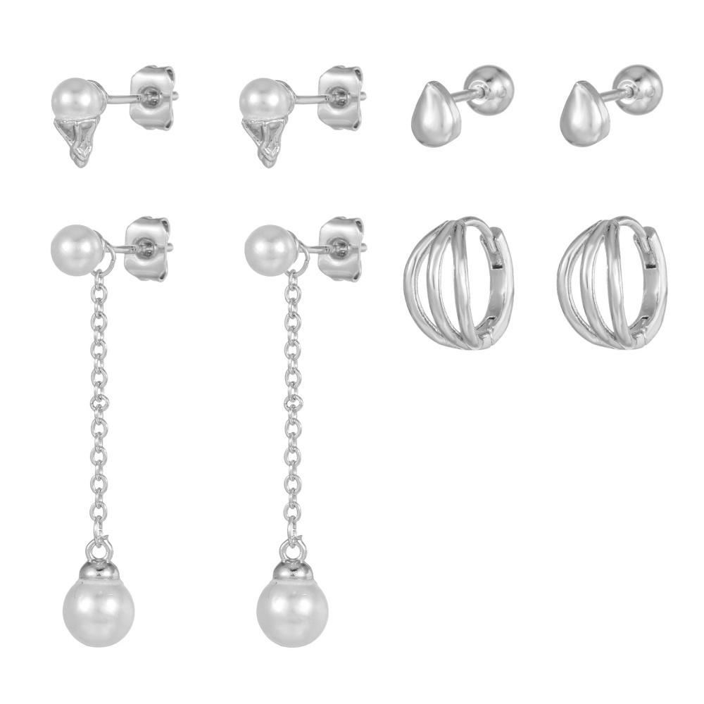 18K Gold Plated French Pearl Chain Earrings for Women Fashion Elegant Geometric Triangular Earring Set Jewelry Mother's Day Gift