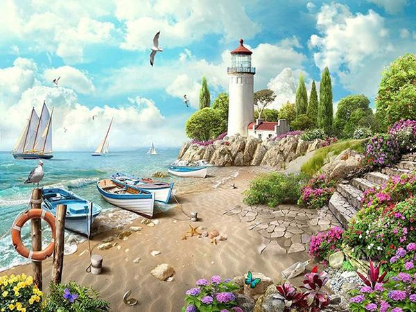 Diamond Painting Lighthouse Craft Kit 5D DIY Diamond Embroidery Garden Landscape Full Round Drill Home Decor
