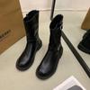 Chunky Women Short Boots Fashion Side Zippers Platform Thick Heel Motorcycle Booties Retro Style Autumn Winter Female Shoes